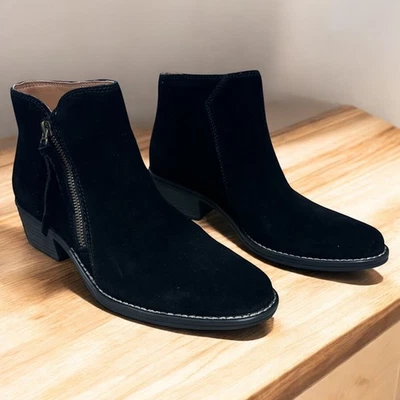 White Mountain 女式黑色麂皮绒皮革踝靴侧拉链 9 码全新 — 第 1/4 张图片
