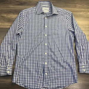 Charles Tyrwhitt Shirt Mens 16-35 Large Gingham Plaid Blue  Long Sleeve Button - Picture 1 of 7