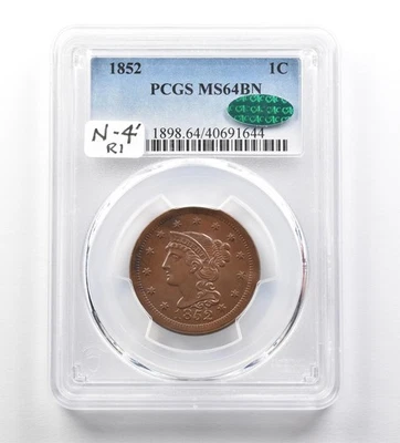 1852 Braided Hair Large Cent MS64 BN PCGS CAC N-4 R1 *3480 - Image 1 of 3