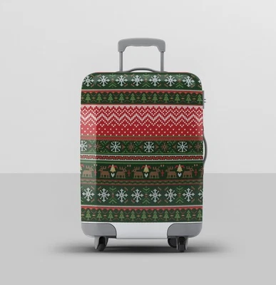 Рождественский чехол для багажа — праздничный трикотажный узор из оленей — защита чемодана - Изображение 1 из 3
