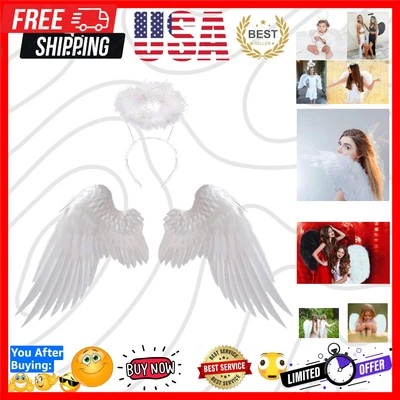 Lovely Feather Angel Wings and Halo Headband - Ideal for Dress-Up & Parties - Image 1 of 4
