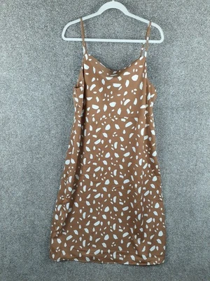 Старый темно-синий без рукавов капот шеи платье женщин XL коричневый белый животное атласный шик новый с Ярлыками - Изображение 1 из 4