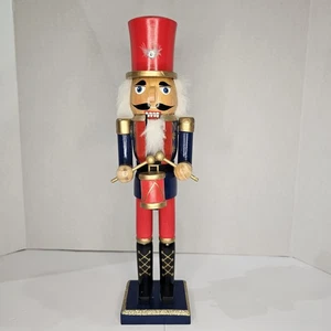 Soldier Drummer Boy Cascanueces Rojo Azul Navidad Vacaciones Madera 15" Alto - Imagen 1 de 11