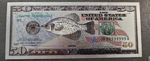 Crappie Fishing Bill Money Federal Fish Non Paper Reserve Notes Banknote Coins - Picture 1 of 2