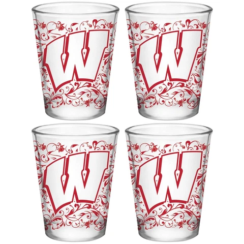 Wisconsin Badgers 4-Pack 1.5oz. Floral Shot Glass Set Cover