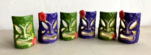 6 Yankee Candle Ceramic Tiki Tealight Candle Holders Purple Green Bar Patio - Picture 1 of 8