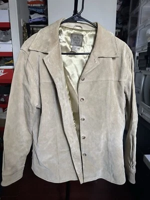 AMI Gamuza Cuero Camisa Chaqueta Mujer XL Azul Botón Frontal Forrado Aberturas Laterales Foto 1 de 4