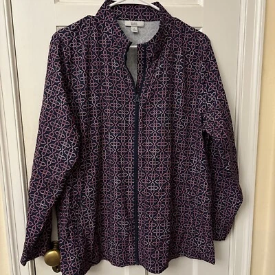 Jaqueta Croft & Barrow feminina leve com zíper completo geométrica bolsos G - Imagem 1 de 4