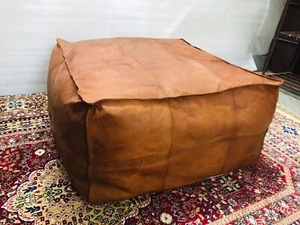 Ottoman Leather Moroccan Footstool Pouf Pouffe Boho Unstuffed Brown New Genuine - Picture 1 of 24