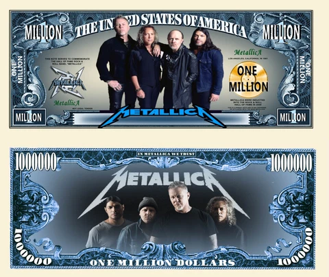 METALLICA band Million Dollar Bill Play Funny Money Novelty Note + FREE SLEEVE Cover