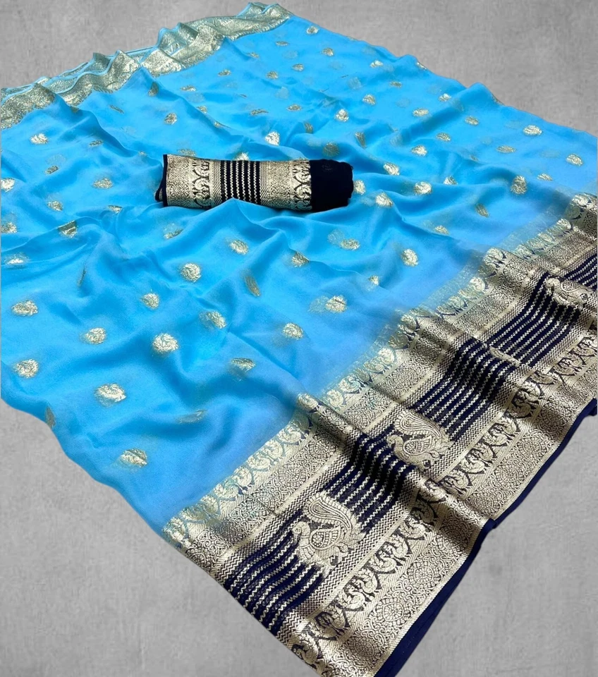 Designer Viscose Georgette 2D Saree with Fancy Blouse,IndianTraditional Saree - Image 1 of 1