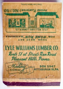 ONE '40s-'50s MATCHBOOK, LYLE WILLIAMS LUMBER **** ANCIEN CARTON D'ALLUMETTES - Imagen 1 de 5