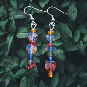 Small Millefiori Heart Rainbow Earrings 8mm - Picture 1 of 3
