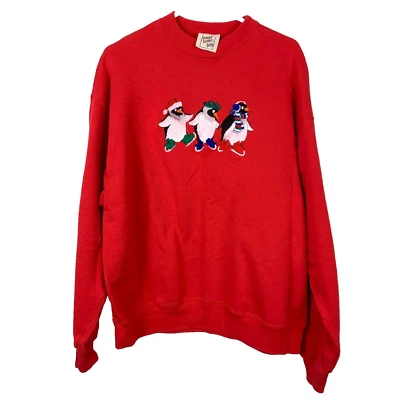 Vintage 80s 90s Peanut Butter & Jelly Penguins Ice Skating Winter Sweatshirt XL - Image 1 of 4