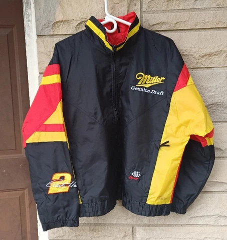 Vtg Checkered Flag Nascar Rusty Wallace Miller Draft Large Windbreaker Jacket Cover