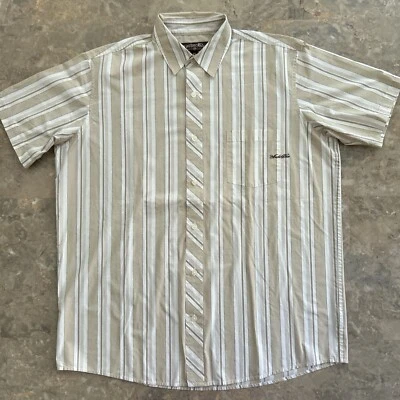 Винтажная рубашка Y2K Anchor синяя XL в полоску на пуговицах желтовато-коричневая бежевая коричневая 2000-е - Изображение 1 из 4