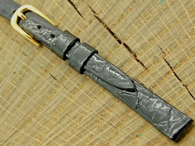 Correa de reloj Stylecraft NOS vintage de cocodrilo negro sin usar hebilla tono dorado 8 mm Foto 1 de 4