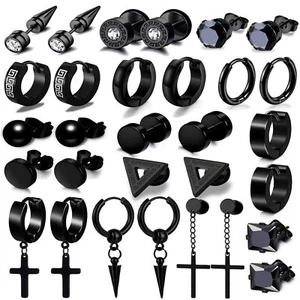 15 Pairs Punk Men Earring Stainless Steel Cross Hoop Zircon Earrings Piercing - Picture 1 of 4