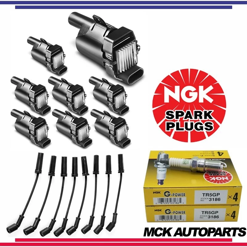 8x Round Ignition Coil & 8x NGK Spark Plug & 1 Wire Set For Chevy GMC Cadillac - Image 1 of 4
