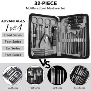 Juego de 32 piezas de manicura pedicura cuidado de uñas cortador cortapelos kit de herramientas para mujeres hombres - Imagen 1 de 7