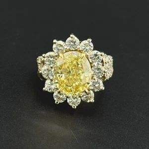 GIA 5.86CT OVAL VS1 FANCY YELLOW & 3.62CTW WHITE DIAMOND RING - 18K WG - SZ 5 - Picture 1 of 17