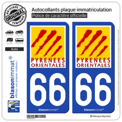 BLASONIMMAT 2 Autocollant plaque immatriculation auto | 66 Pyrénées-Orientales - Département