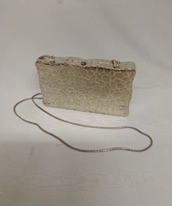 Judith Leiber Animal Skin Embossed Gold Minaudiere Clutch Box Purse Shoulder Bag - Picture 1 of 9