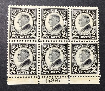 US 1923 XF MNH SC# 610, Bottom Plate Block Of Six Cv$45,      (A)￼ - Image 1 of 2