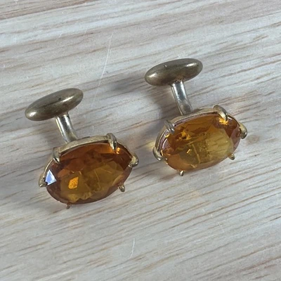 Gemelos ámbar vintage piedra con punta tono dorado sin marca Foto 1 de 4