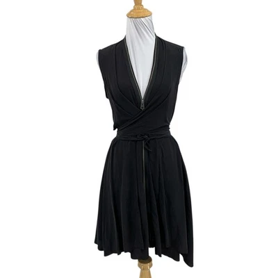 Vestido AllSaints Mujer M Mediano Negro Jayda Cremallera Frontal Seda Cruzado Panel Transparente Foto 1 de 4