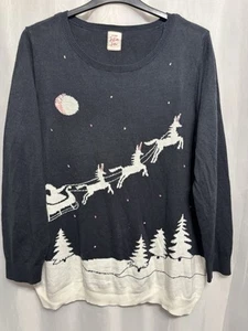 -927 George Sz 24-26 Navy White Festive Knit Unicorn Pulling Sled Xmas Jumper - Picture 1 of 5