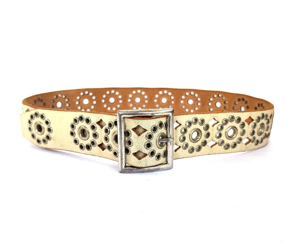 Ilhós de marfim vintage couro reciclado craqueado pregos de cinto tamanho 36 L médio joed - Imagem 1 de 4
