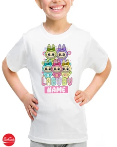 Labubu Themed T-Shirt Personalised Monster Shirt Cartoon Kids Girls Boy Birthday - Picture 1 of 3