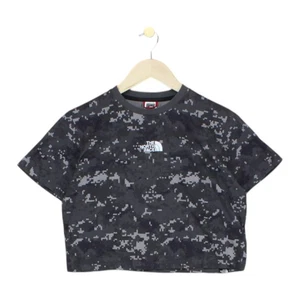 North Face Camo T-Shirt Womens Size S Grey Cropped Short Sleeve - Picture 1 of 15