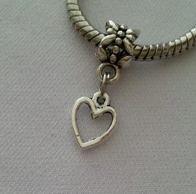 Silver Heart Dangle Bead Slider for European Style Charm Bracelet Necklace - Image 1 of 4