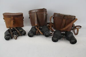 Vintage Military Binoculars Inc C.B Vaughan C.G.B Working w/ Original Cases x 3