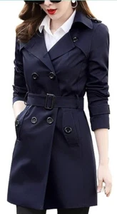 Women's Double Breasted Trench Coat Water Resistant Windbreaker Jacket Medium - Picture 1 of 2