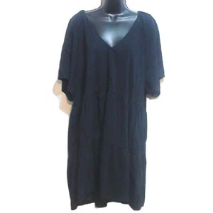 Old Navy Dress XXL Black V-Neck Tiered Kneed Length with Pockets Casual - Picture 1 of 13