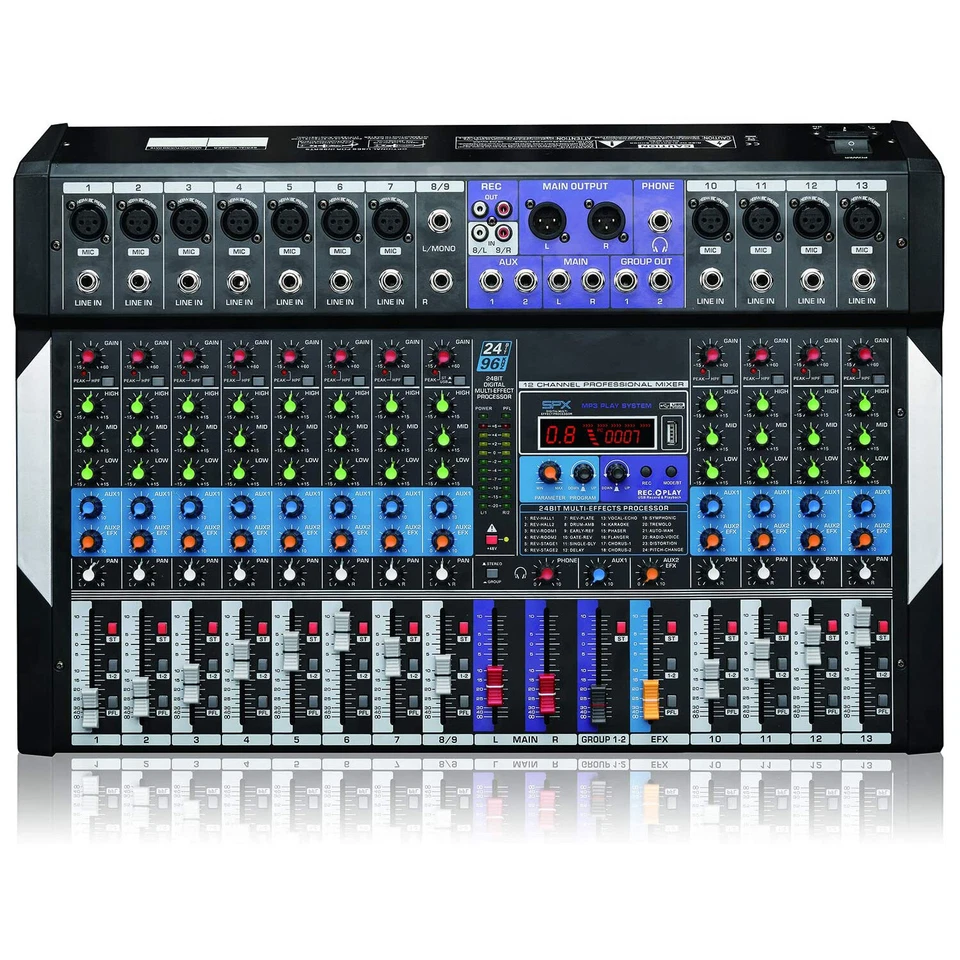 BOYTONE 12-Channel Bluetooth Studio Audio Mixer - DJ Sound Controller Interface w/ USB