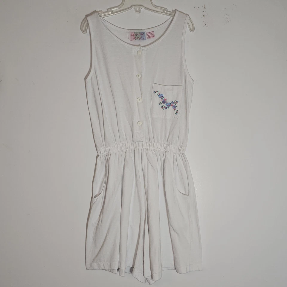 Rompin Rage Romper Womens Medium White One Piece Embroidered 80s Vintage NEW M - Image 1 of 4