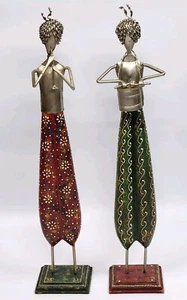 Pair MCM TIN BAND MEMBERS MUSCIANS Trumpets Drums Metal Figures 20" Handcrafted  - Picture 1 of 16