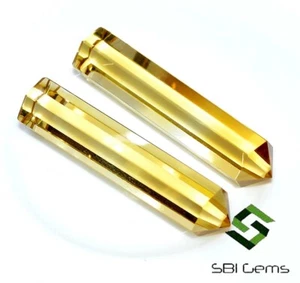 53.72 CTS Natural Lemon Quartz Long Pencil Shape Cut Pair 38x8 mm Loose Gemstone - Picture 1 of 8