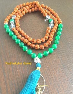 Verde Giada Rudraksha Budha Cristallo Pietra Japa Mala Rosari Meditazione Yoga - Picture 1 of 3