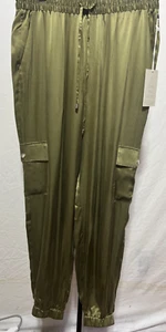 NEW Joie Silk Women Large Jogger Pants Olive Cargo Pockets High Waist NWT NEW - Picture 1 of 8