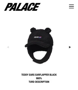 PALACE SKATEBOARDS TEDDY EARS EARFLAPPER BLACK S/M SPRING 2024 - Picture 1 of 2