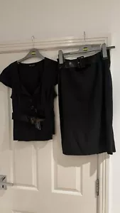 Ladies Black Stripped Short Sleeve Midi Business 2-pc Skirt Suit UK Size 12 - Picture 1 of 4