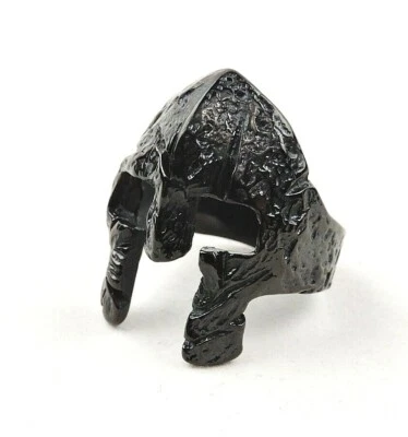 Stainless Steel Black IP Plated Textured Viking Helmet Ring - Image 1 of 4