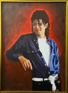 ORIGINAL HANDMADE OIL PAINTING VALENTINARTE MICHAEL JACKSON POO MUSIC THRILLER - Picture 1 of 3