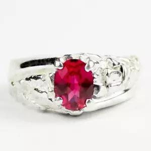 Anillo pepita de plata esterlina 925 para hombre, rubí creado, SR368 - Imagen 1 de 5