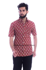 Men Casual Cotton Tops Shirt Short Sleeve Printed Shirt Regular Fit Maroon Color - Bild 1 von 6
